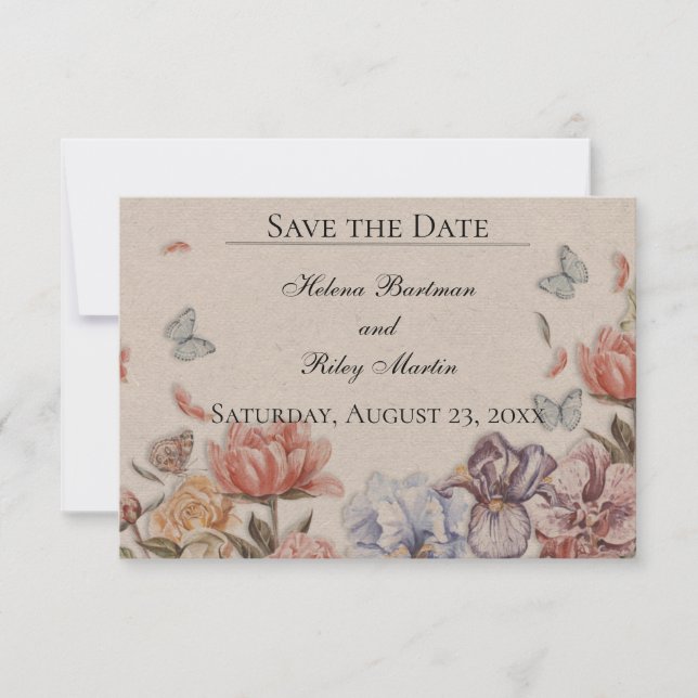 Save The Date Mariage Vintage du Jardin des papillons (Devant)