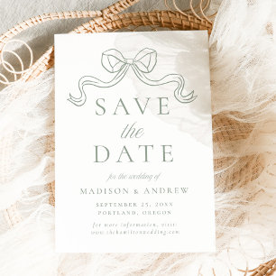 Save The Date Mariage vintage Elegance Sage Green Bow