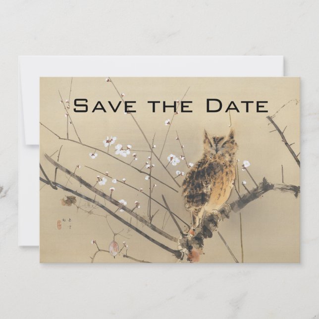 Save The Date Mariage vintage Enregistrer la date, hibou japonai (Devant)