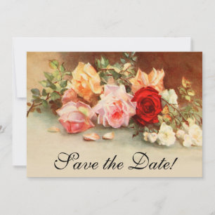 Save The Date Mariage vintage, Fleurs Roses anciennes encore vie