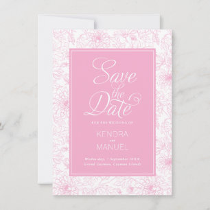 Save The Date Mariage Vintage Floral Toile Rose Pâle