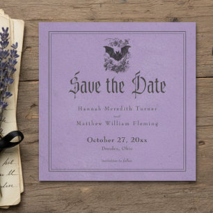 Save The Date Mariage Vintage Gothique Toile Chauve-Souris Viole