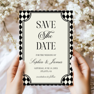 Save The Date Mariage Vintage Luxueux de Vieux Argent Noir Ivoir