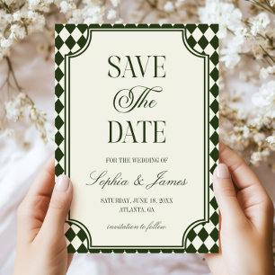 Save The Date Mariage Vintage Luxueux de Vieux Argent Vert Olive