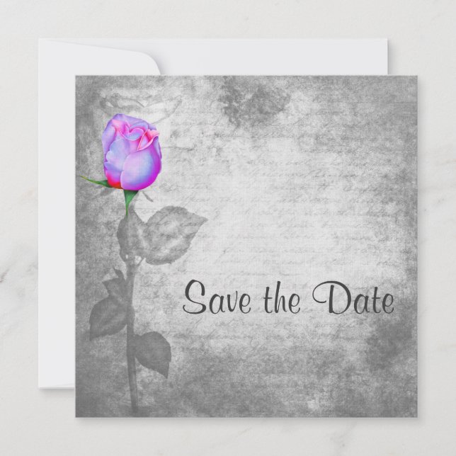 Save The Date Mariage vintage pourpre Rosebud (Devant)