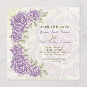 Save The Date Mariage vintage violet rose Enregistrer la date