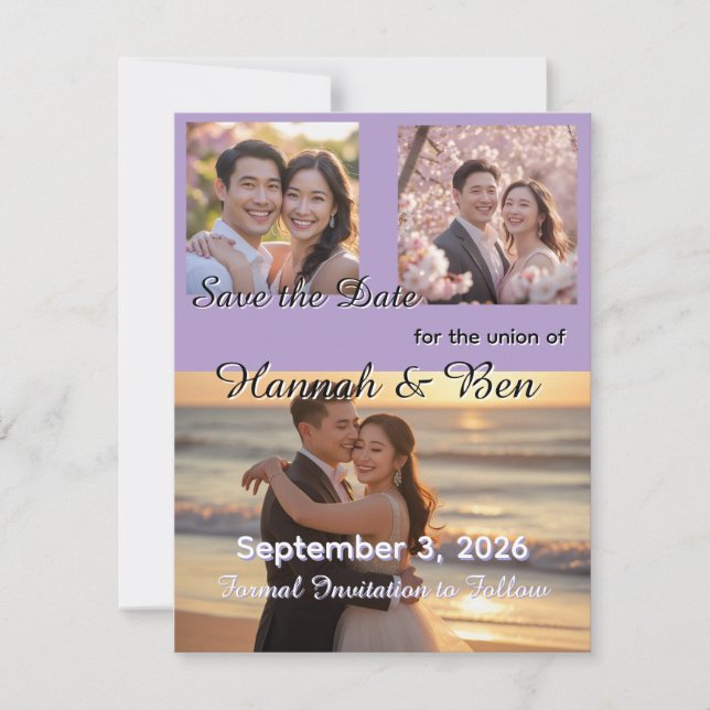 Save The Date Mariage violet personnalisé Enregistrer la date (Devant)