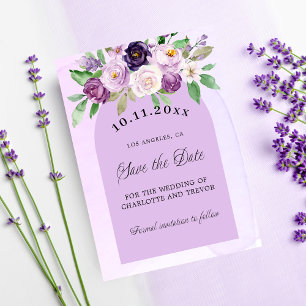 Save The Date Mariage violet violet fleurs violet arc QR code si