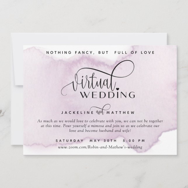 Save The Date Mariage virtuel en ligne, Aquarelle Mauve Lavender (Devant)