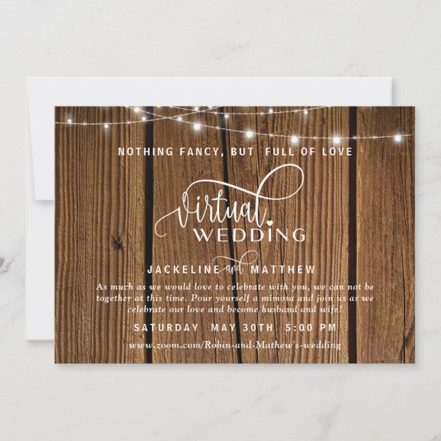 Save The Date Mariage virtuel en ligne Bois rustique, Lumières à (Devant)