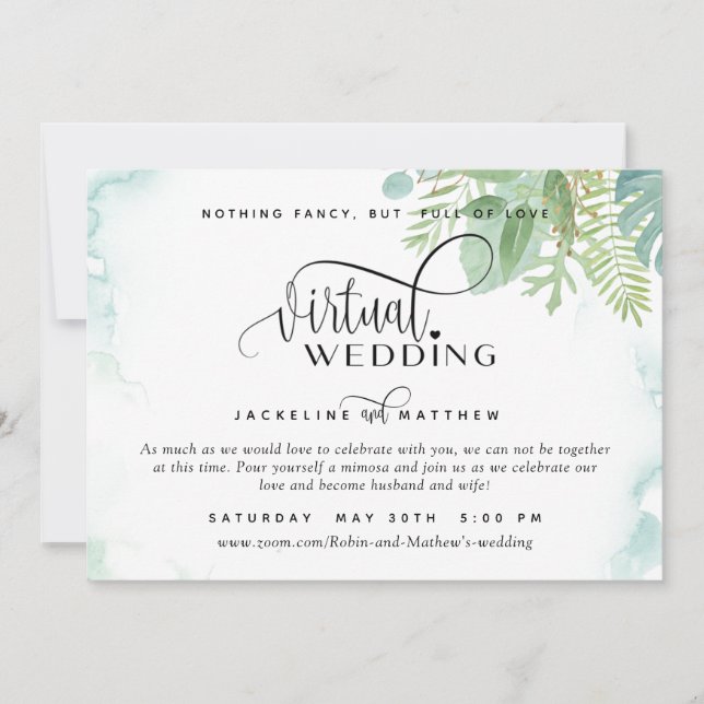 Save The Date Mariage virtuel en ligne Elégante verdure aquarell (Devant)