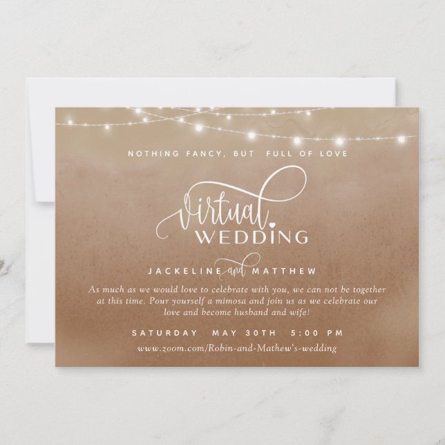 Save The Date Mariage virtuel en ligne Terracotta, lumières à co (Devant)