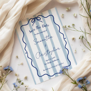 Save The Date Mariage Whimsical Bow Blue Wavy