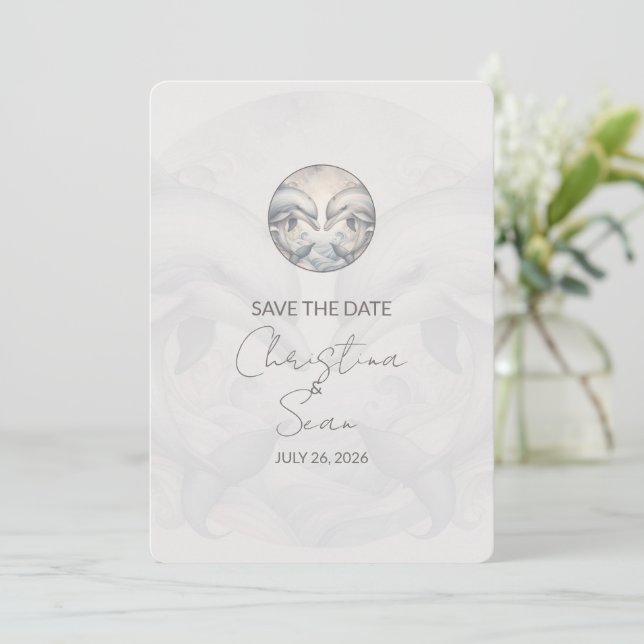 Save The Date Mariage Whimsy Dolphins Moderne Enregistrer La Car (Debout devant)