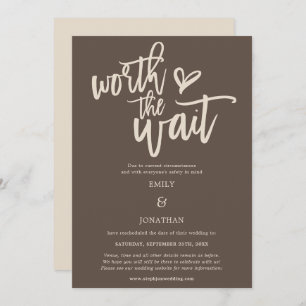Save The Date Mariage Worth the Wait Script Cream Brown