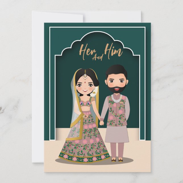 Save The Date Mariée et marié couple mignon dessin animé indien (Devant)