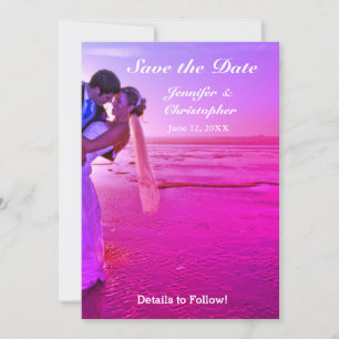 Save The Date Mariée et mariée Purple Sunset Beach Enregistrer l