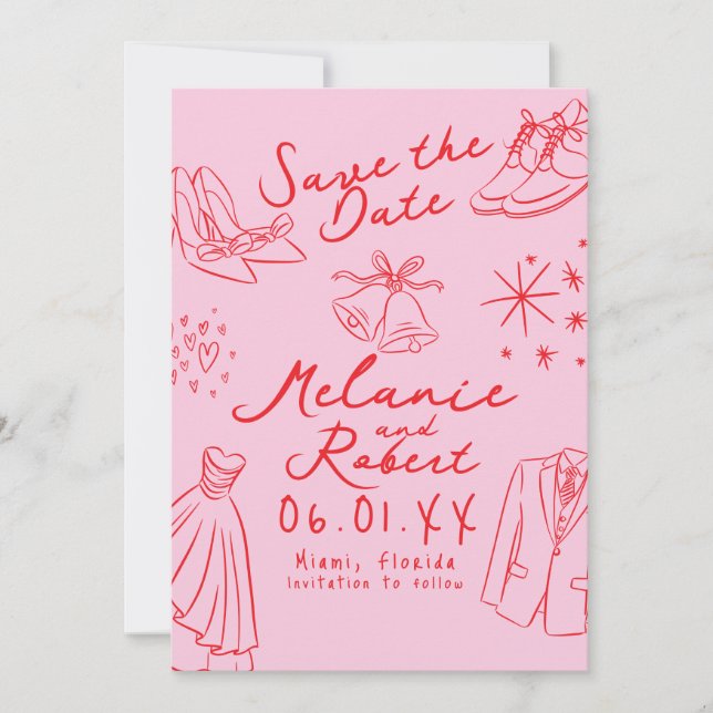 Save The Date Mariée marié dessiné à la main noir blanc  (Devant)