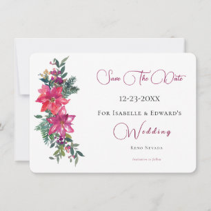 Save The Date Mariés joyeusement Rose Fleurs de Noël Mariage