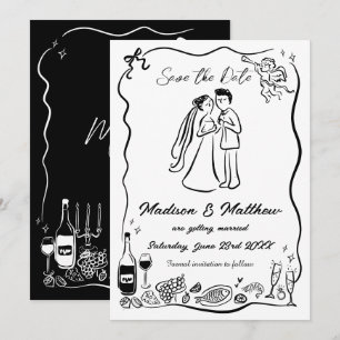 Save The Date Mariés Mariée & Marié Dessins à main levée Griboui