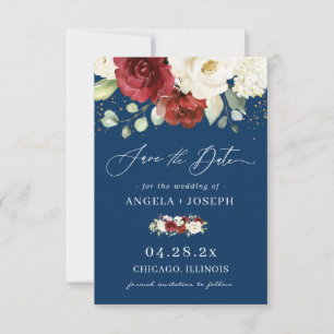 Save The Date Marine bleu Rouge blanc Rose Floral Mariage tendan