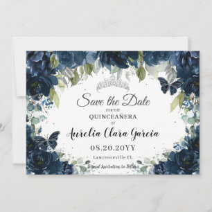 Save The Date Marine Bleue Floral XV Quinceañera Enregistrer la 