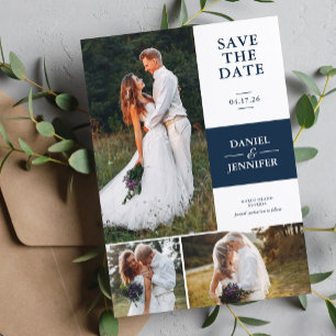 Save The Date Marine Blue 3-Photo Gallery Mariage Enregistrer La