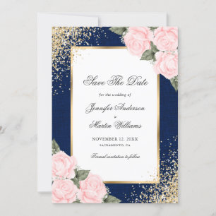 Save The Date Marine Blue Blush Rose Roses Photo Enregistrer La 