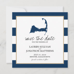 Save The Date Marine Blue BREWSTER Cape Cod Map Enregistrer la d