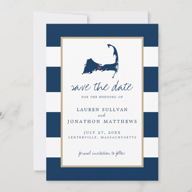 Save The Date Marine Blue Centerville Cape Cod Map Enregistrer l (Devant)