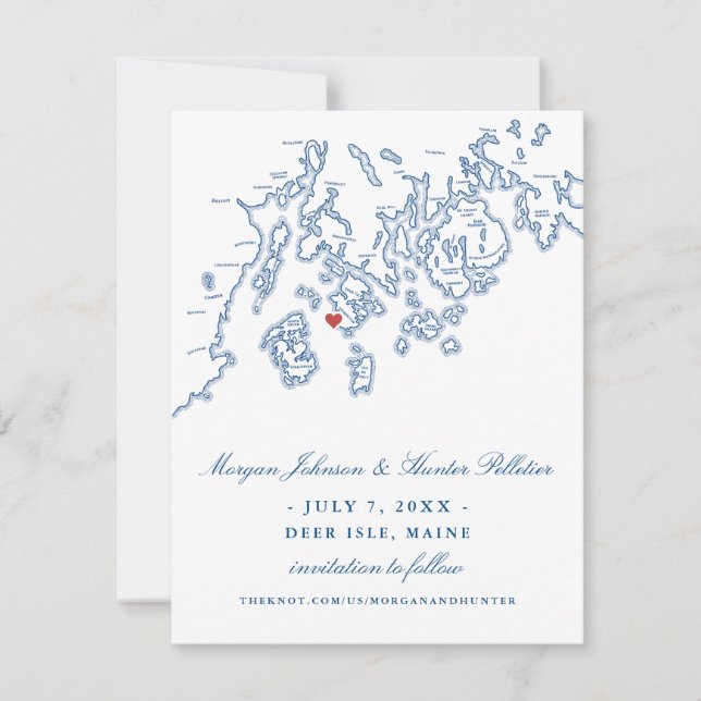 Save The Date Marine Blue Deer Isle Maine Aragosta Mariage éléga (Devant)