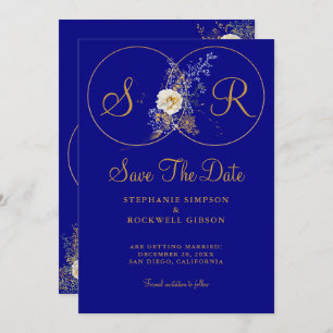 Save The Date Marine Blue Gold Monogramme Mariage Enregistrer La
