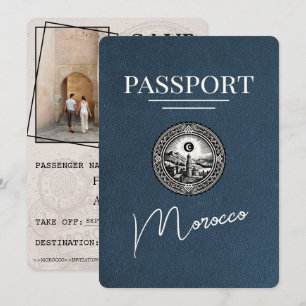 Save The Date Marine Blue Maroc Passeport Enregistrer La Date