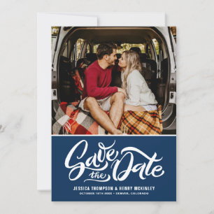Save The Date Marine Blue Whimsical Main Lettré Photo Overlay