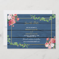 Marine Blue Wood Vintage rose Roses et Mariage or