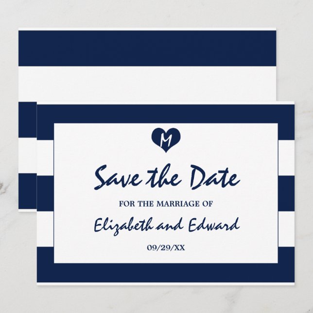 Save The Date Marine chic moderne et mariage blanc Enregistrer l (Devant / Derrière)