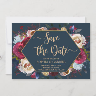 Save The Date Marine de Bourgogne Marsala Floral   Enregistrer l