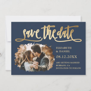 Save The Date Marine Gold Calligraphy Mariage 2 Splatter Photo