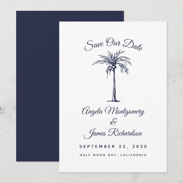 Save The Date Marine moderne Blue Palm Beach Mariage Sauvez la d (Devant / Derrière)