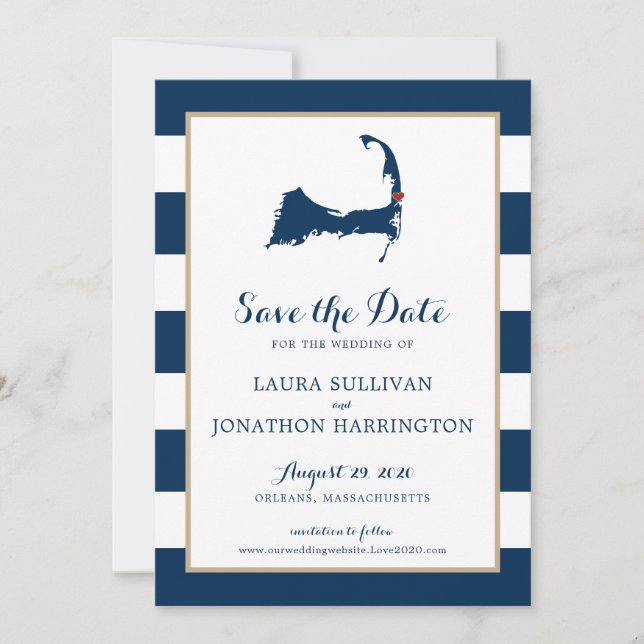 Save The Date Marine Stripes Orléans Cape Cod Enregistrer la dat (Devant)