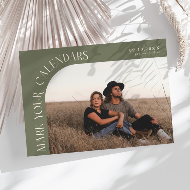 Save The Date Mark Your Calendars Sage Green Curved Frame Photo (Créateur téléchargé)