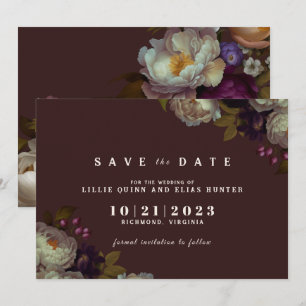 Save The Date Maroon & Elegant Floral   Romantique rouge foncé