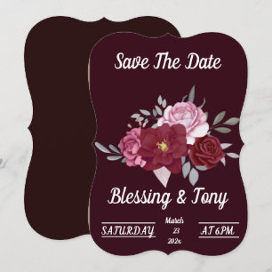 Save The Date Marques à skis   Maroon Rouge Floral Enregistrer L