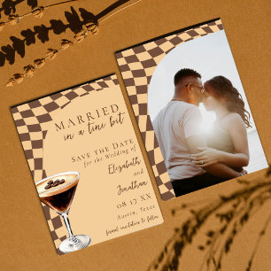 Save The Date Marron Rétro Beige Martini Espresso Photo Mariage