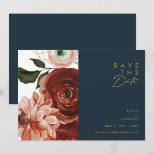 Save The Date Marsala Autumn Floral   Marine horizontale