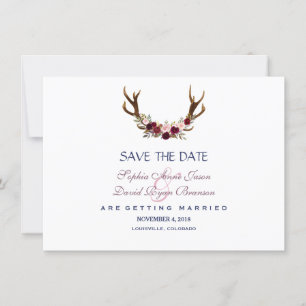 Save The Date Marsala Floral Antlers Marine Bleu Enregistrer La