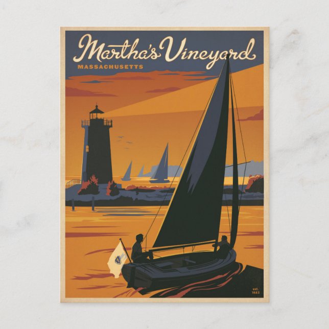 Save the Date | Martha's Vineyard, MA - Sailboat Announcement Postcard (Front)