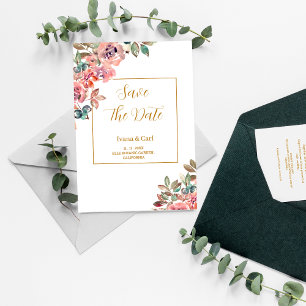 Save The Date MARY Watercolor Rose Emerald Green