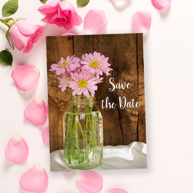 Save The Date Mason Jar Daisies roses Mariage de la grange Enreg (Créateur téléchargé)