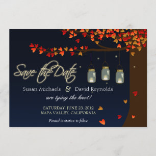 Save The Date Mason Jar Fireflies Chêne Arbre Enregistrer la dat